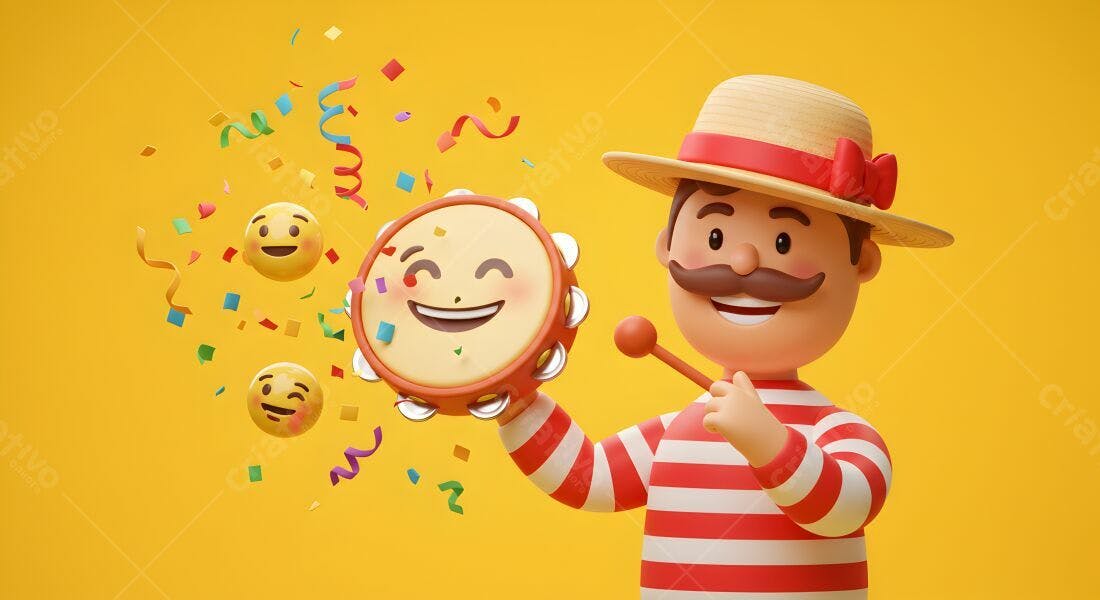 Personagem tocando pandeiro em festa