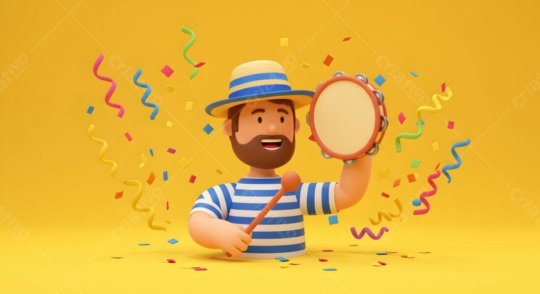 Homem com pandeiro em festa amarela