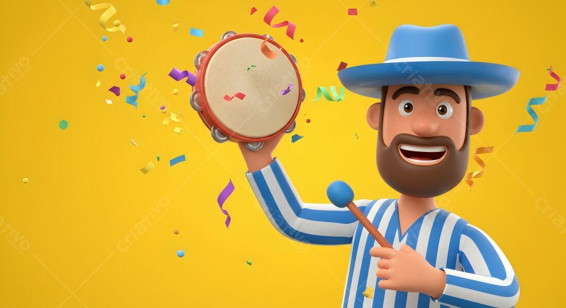 Homem tocando pandeiro em festa