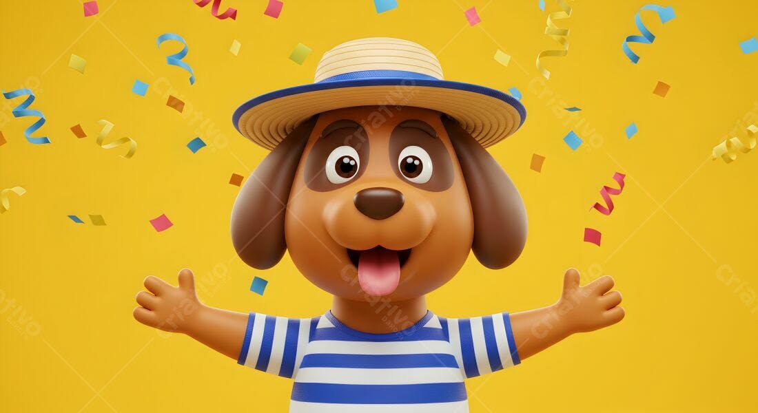 Cachorro feliz em festa com confetes