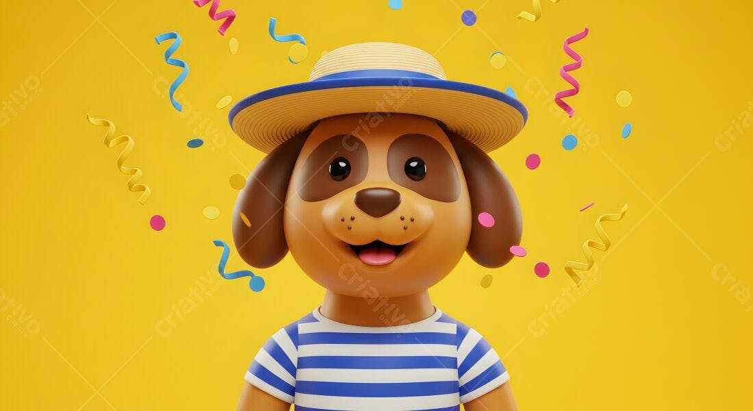 Cachorro feliz em festa com chapéu de palha