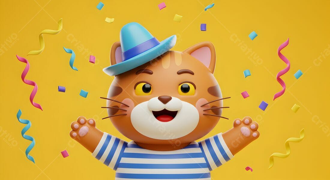 Gato animado em festa com chapéu
