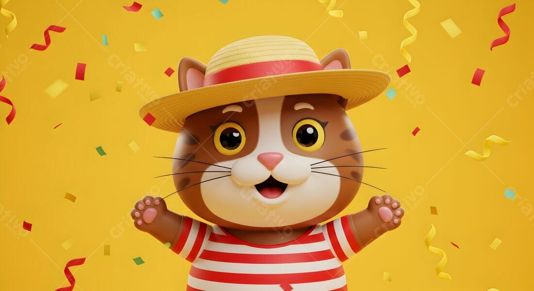 Gato feliz com chapéu de palha em festa