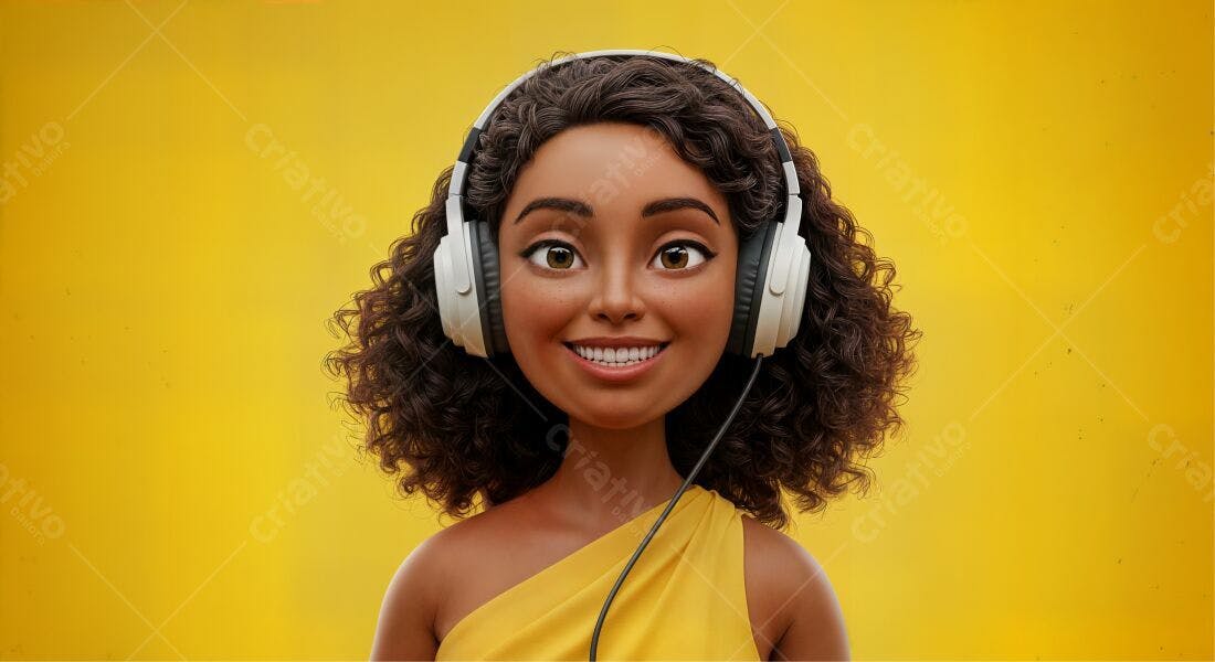 Mulher negra feliz ouvindo música com fones