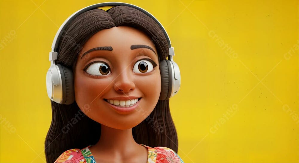 Personagem Escutando Musica Com Headphone