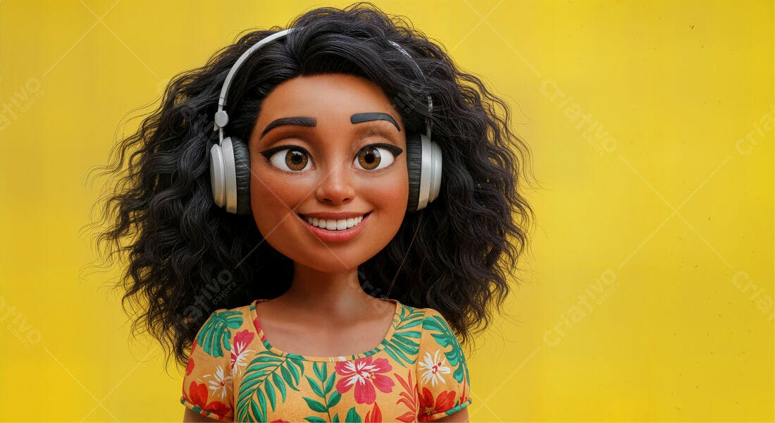 Menina negra feliz com fones ouvindo música
