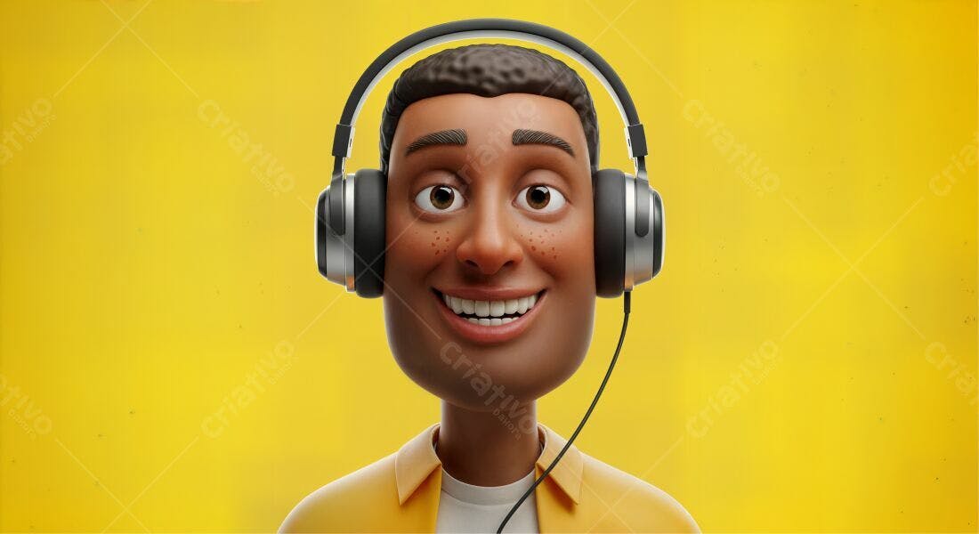 Homem feliz com fones de ouvido fundo amarelo