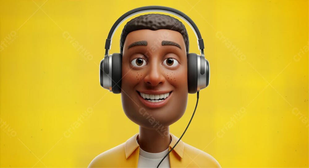 Personagem Escutando Musica Com Headphone