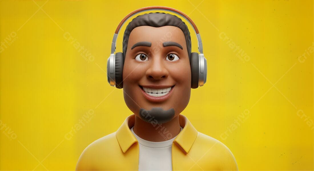 Homem Afrodescendente sorrindo com fones de ouvido