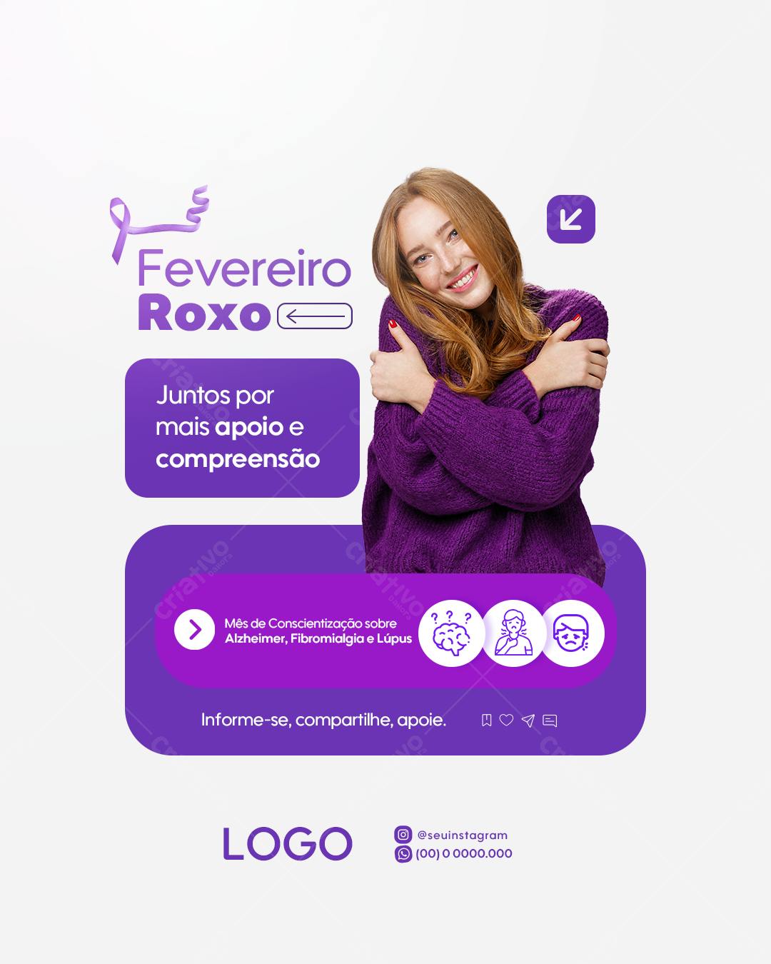 Post para Fevereiro Roxo PSD Editável