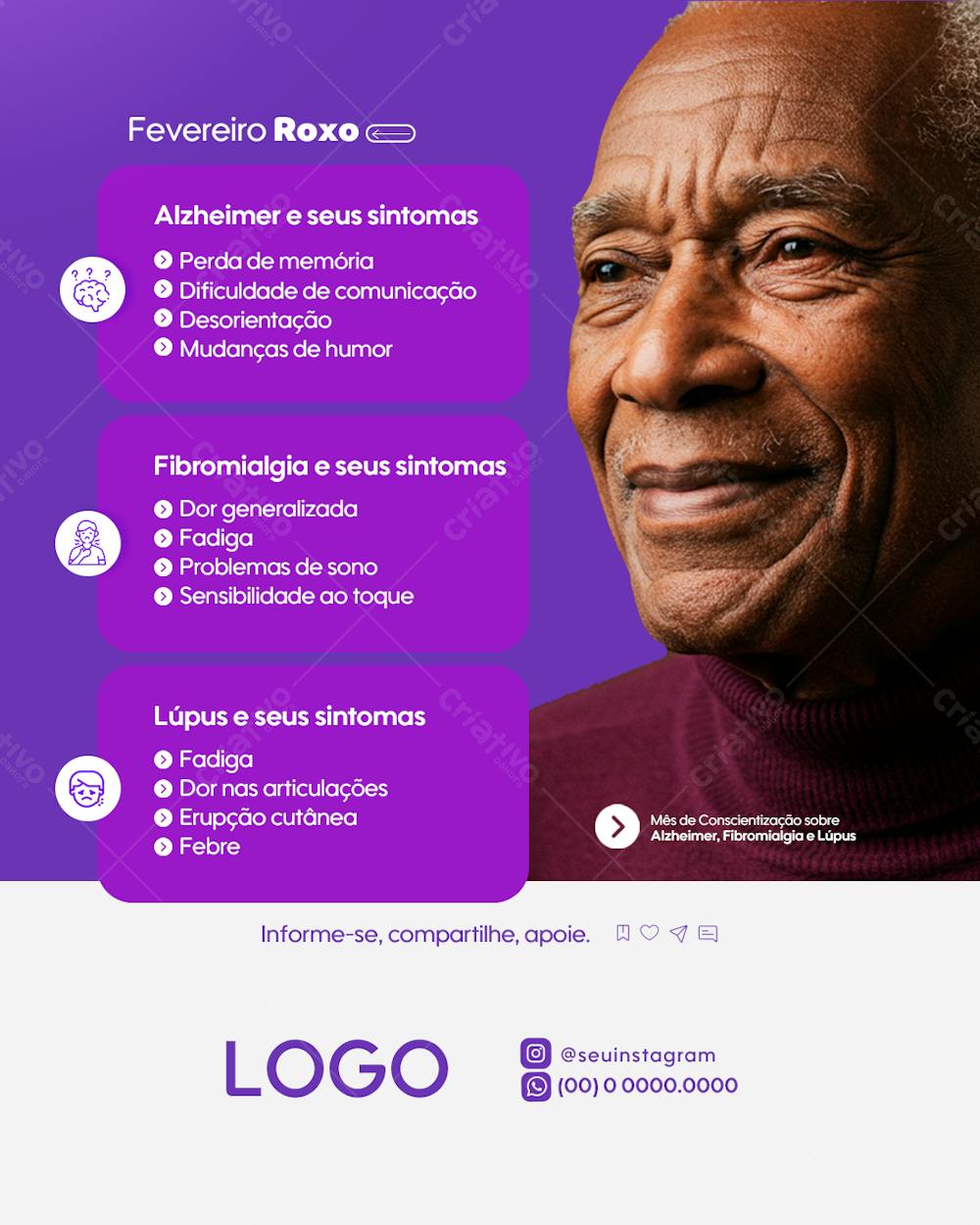 Social Media Fevereiro Roxo Sintomas