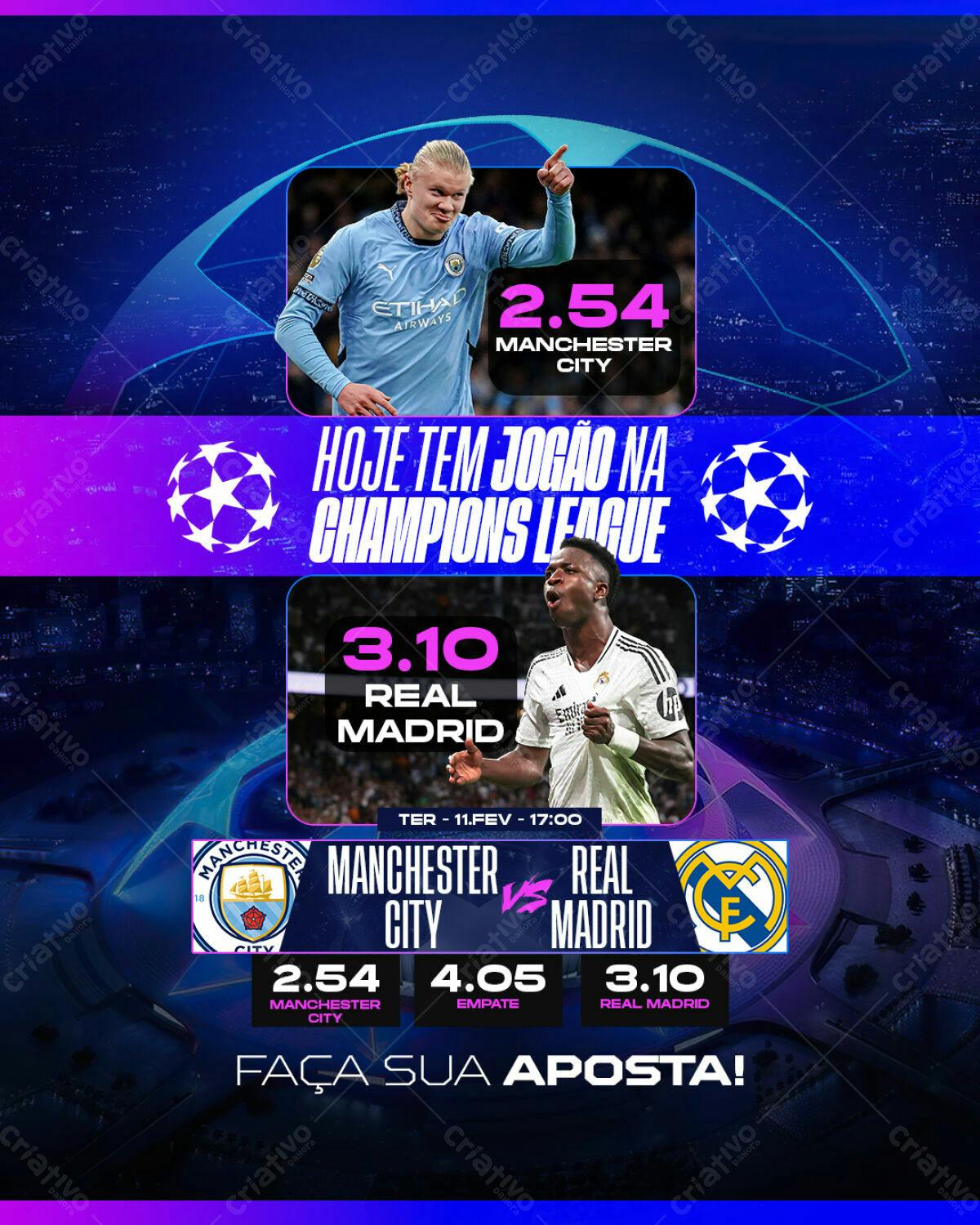 Flyer Champions League Manchester City x Real Madrid PSD Editável