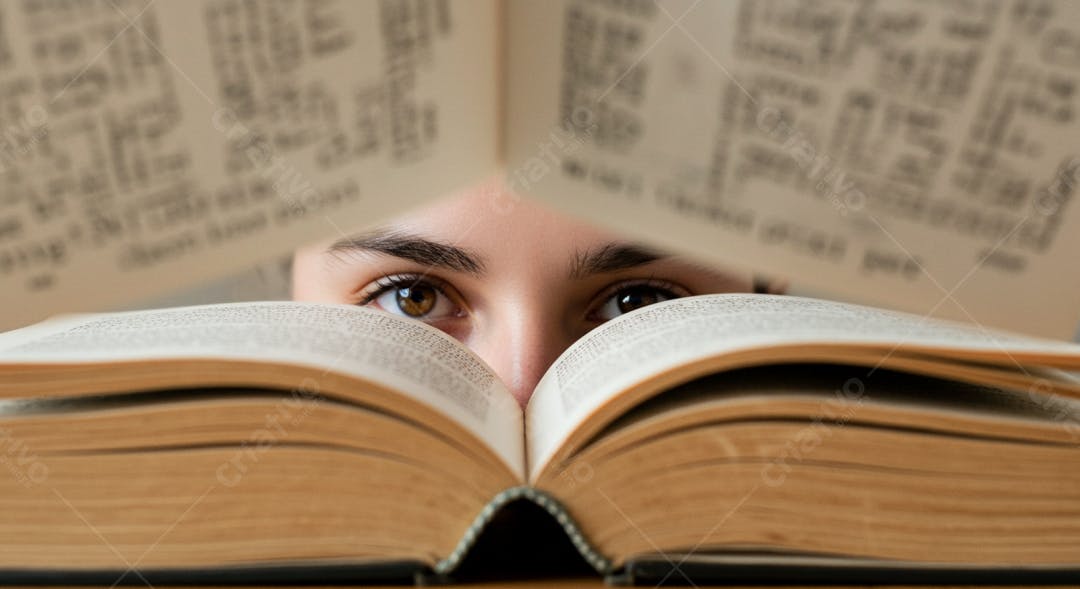 Olhos focados em livro aberto