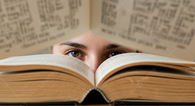Olhos focados em livro aberto