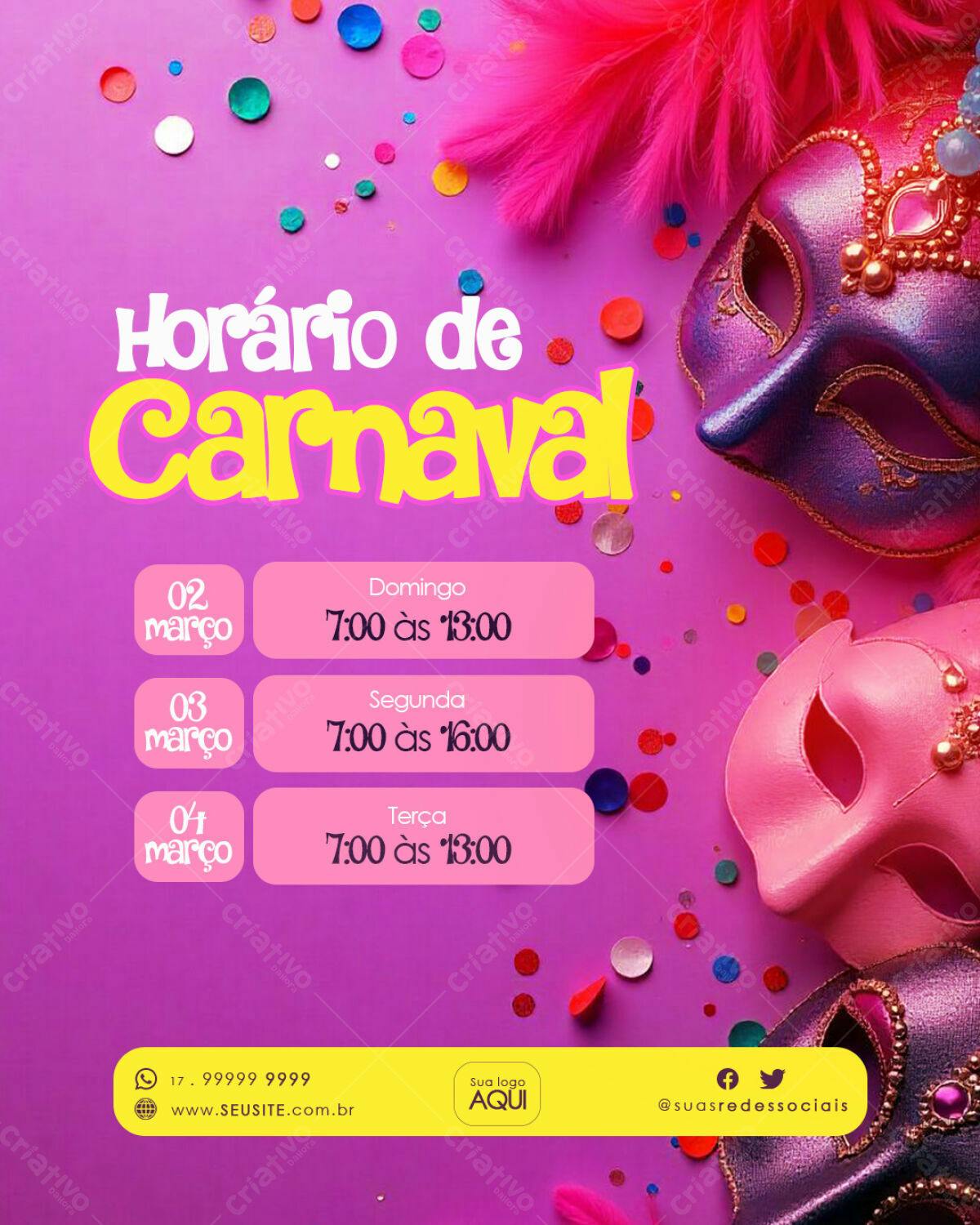 Flyer para Horário de Carnaval PSD Editável