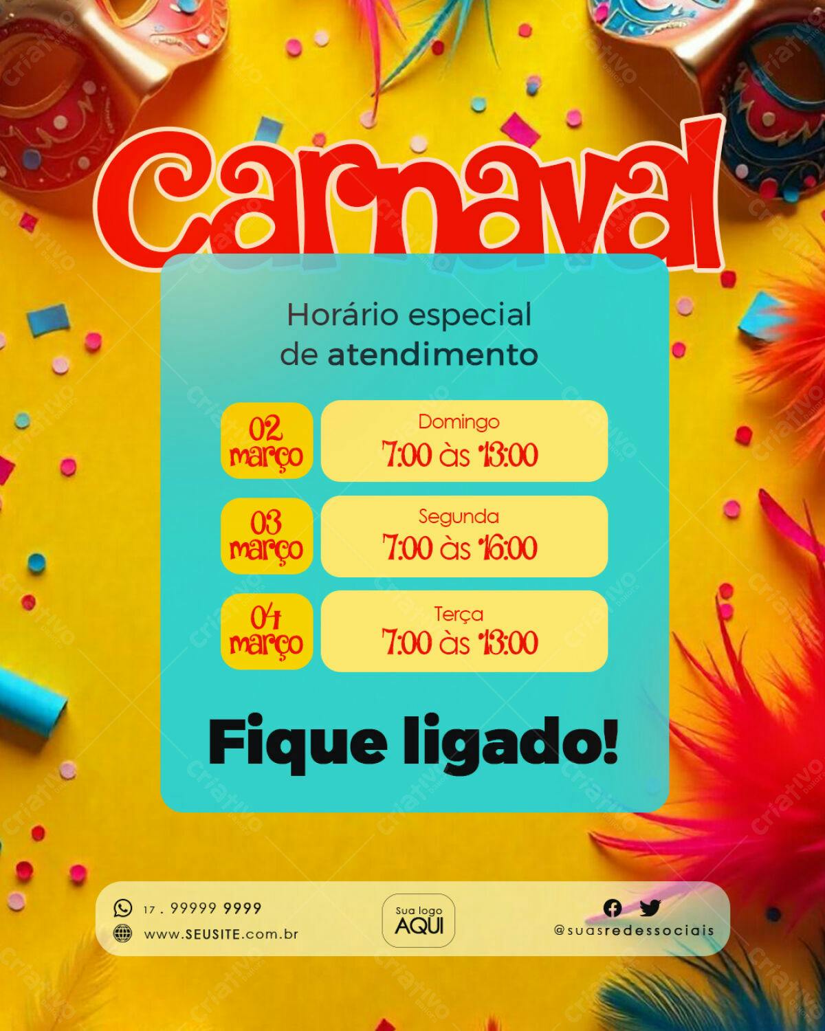 Flyer Carnaval Horário Especial PSD Editável