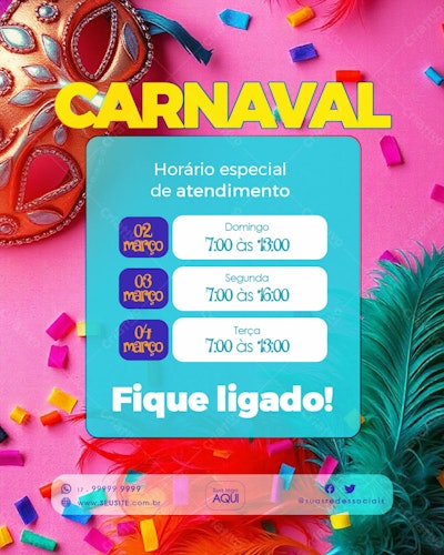 Flyer Carnaval Horário Especial PSD Editável
