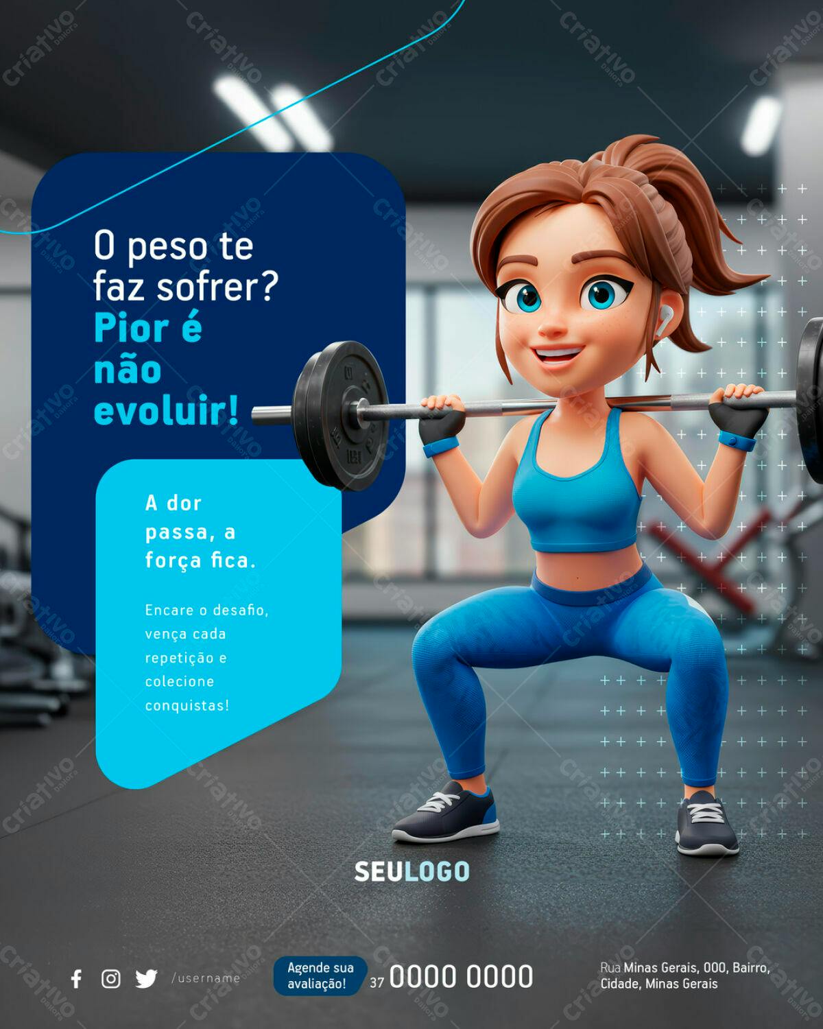 Post Motivacional Academia PSD Editável