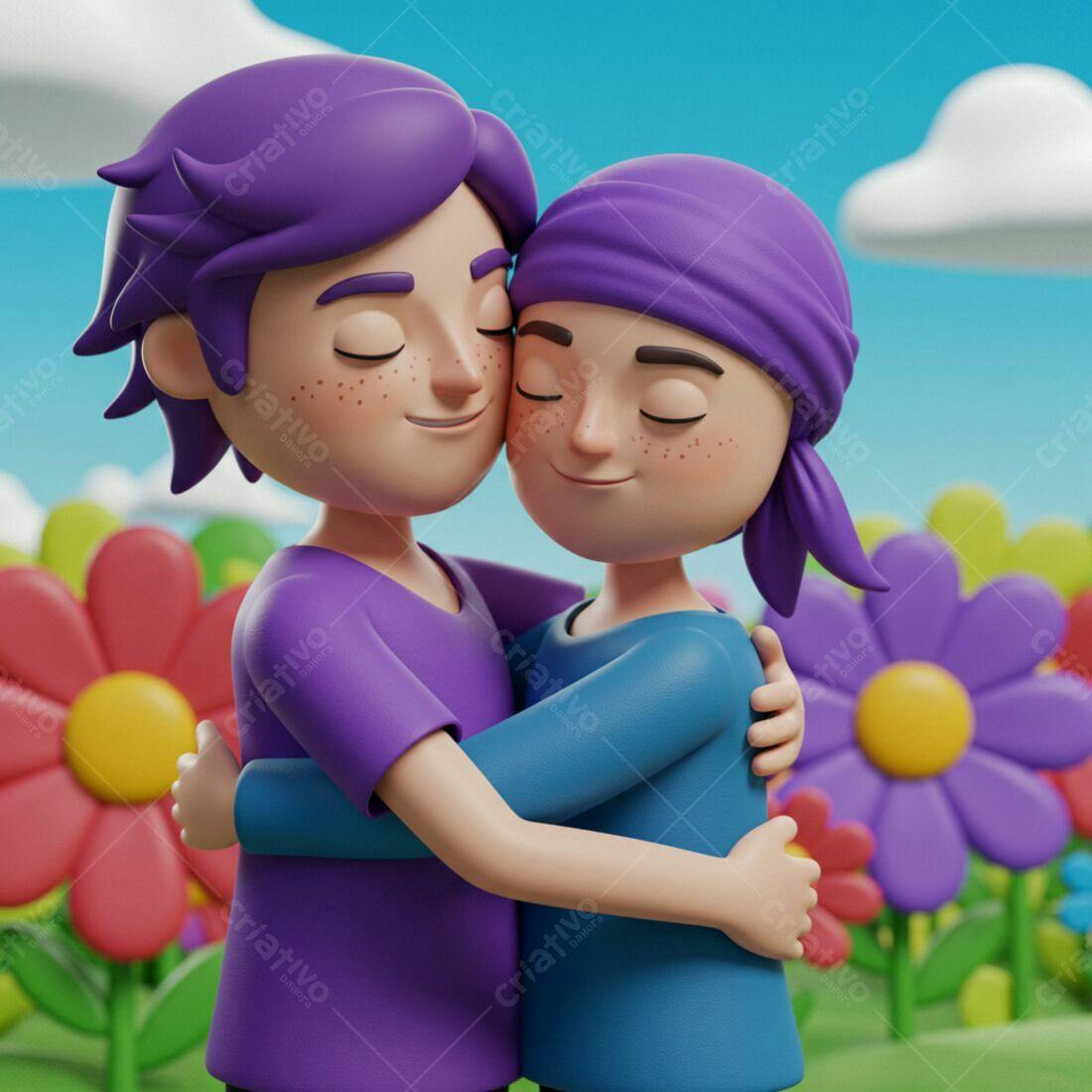 Abraço carinhoso casal desenho animado jardim flores