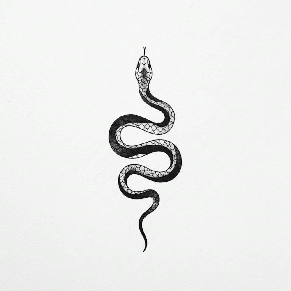 Tatuagem De Serpente Minimalista Na Cor Preta Em Um Fundo Branco V.3