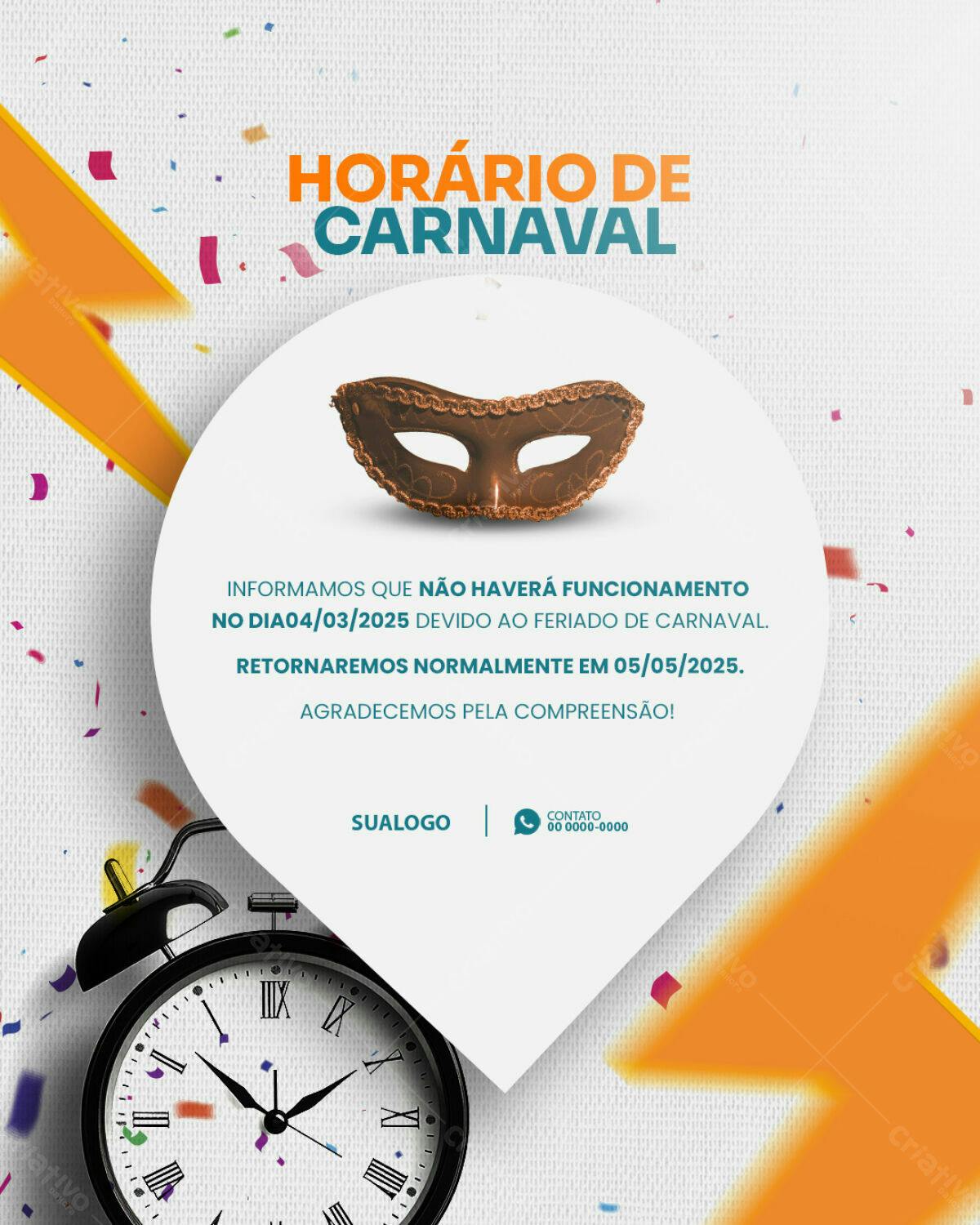Flyer para Horário de Carnaval PSD Editável