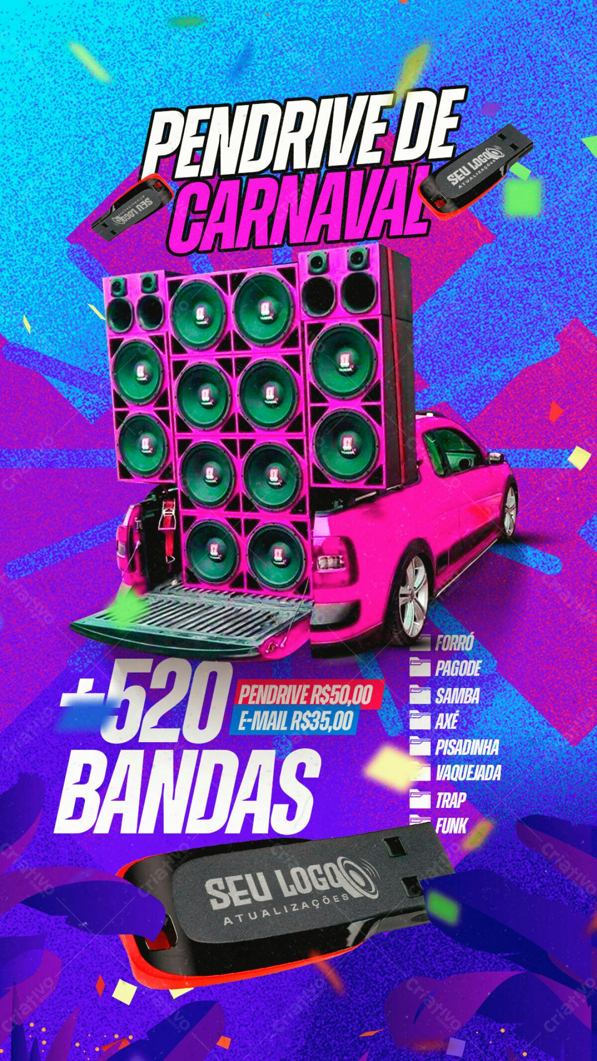 Flyer Carnaval com 520 Bandas PSD Editável