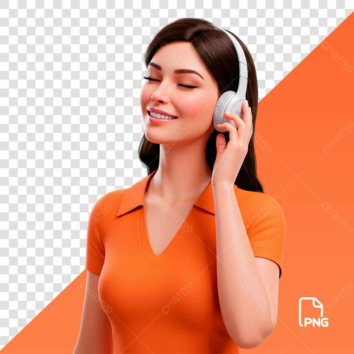 PSD Mockup de Mulher com Fones de Ouvido Laranja PSD Editável