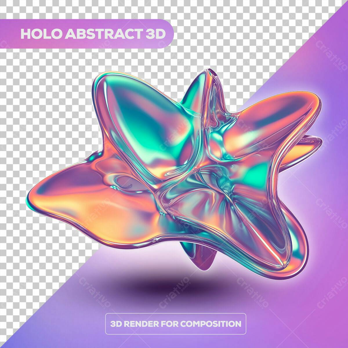 Elemento 3D Holográfico Abstrato PSD Editável