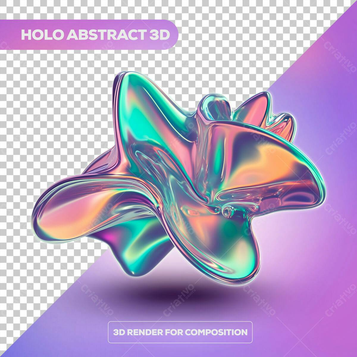 Elemento 3D Holográfico Abstrato PSD Editável