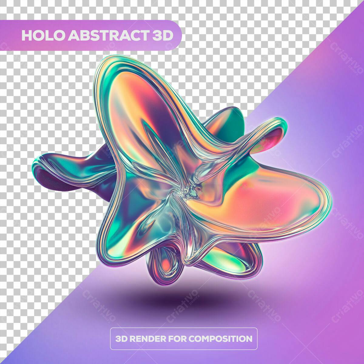 Elemento 3D Holográfico Abstrato PSD Editável