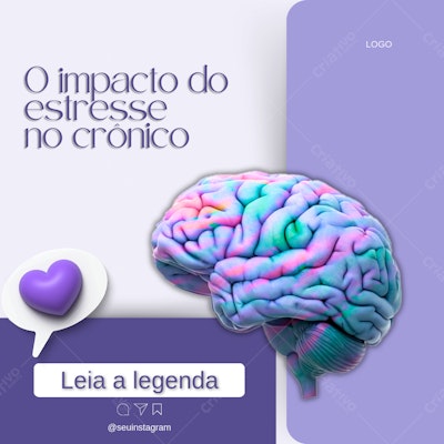 Post Instagram Saúde Mental com Cérebro Colorido Editável no Canva