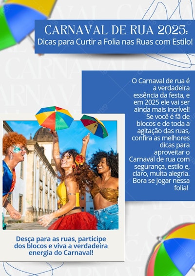 Post Instagram Carnaval 2025 Diversão nas Ruas Editável no Canva