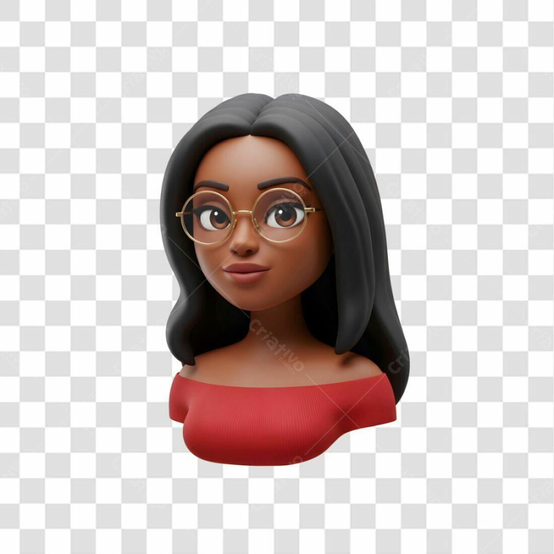 Avatar PNG com fundo transparente Mulher Negra com óculos