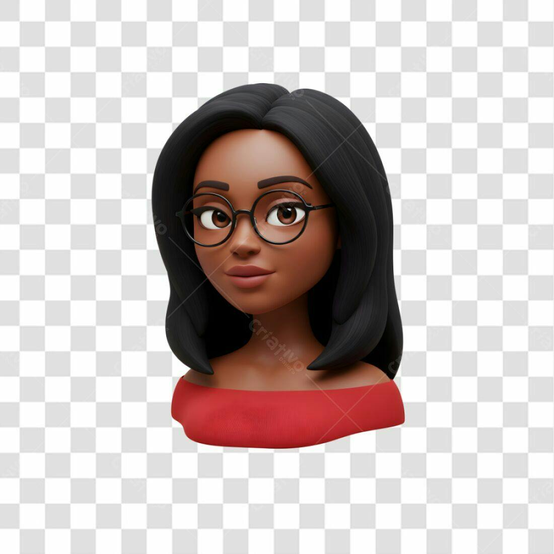 Avatar PNG com fundo transparente Mulher Negra com óculos