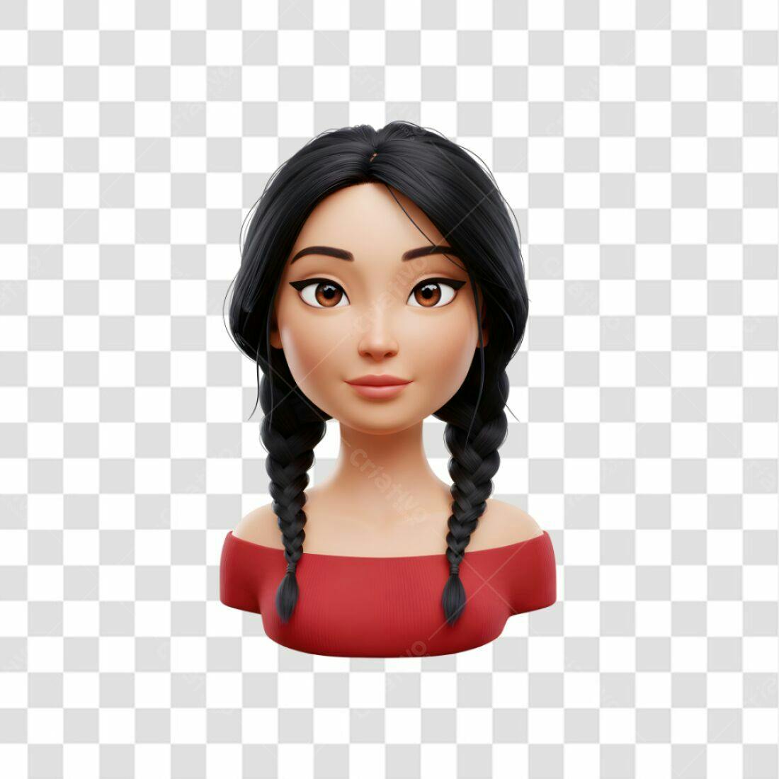 Avatar PNG com fundo transparente Mulher asiática tranças
