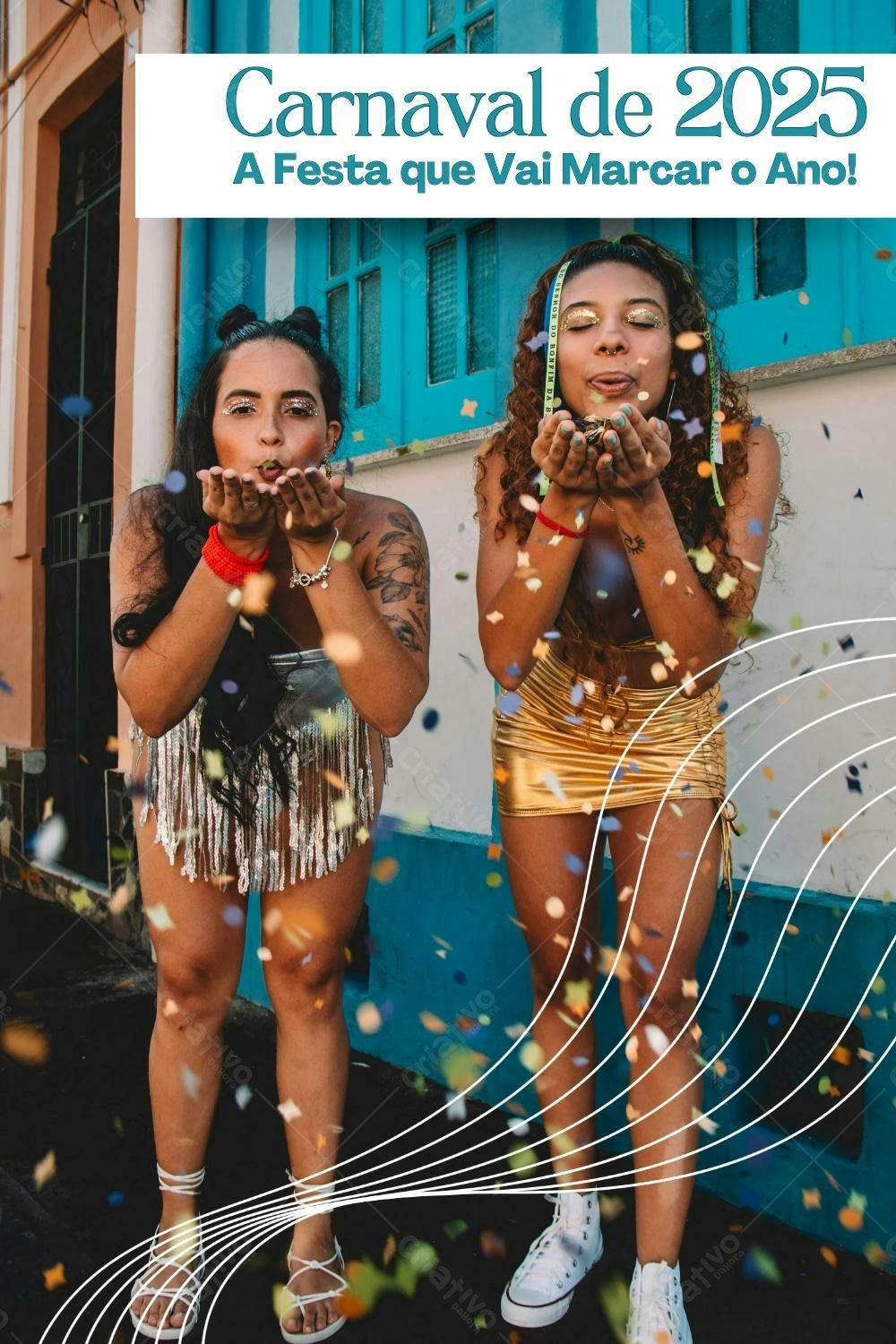 Convite Carnaval 2025 Dourado e Prata Editável no Canva