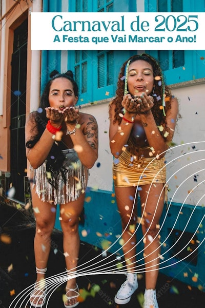 Convite Carnaval 2025 Dourado e Prata Editável no Canva
