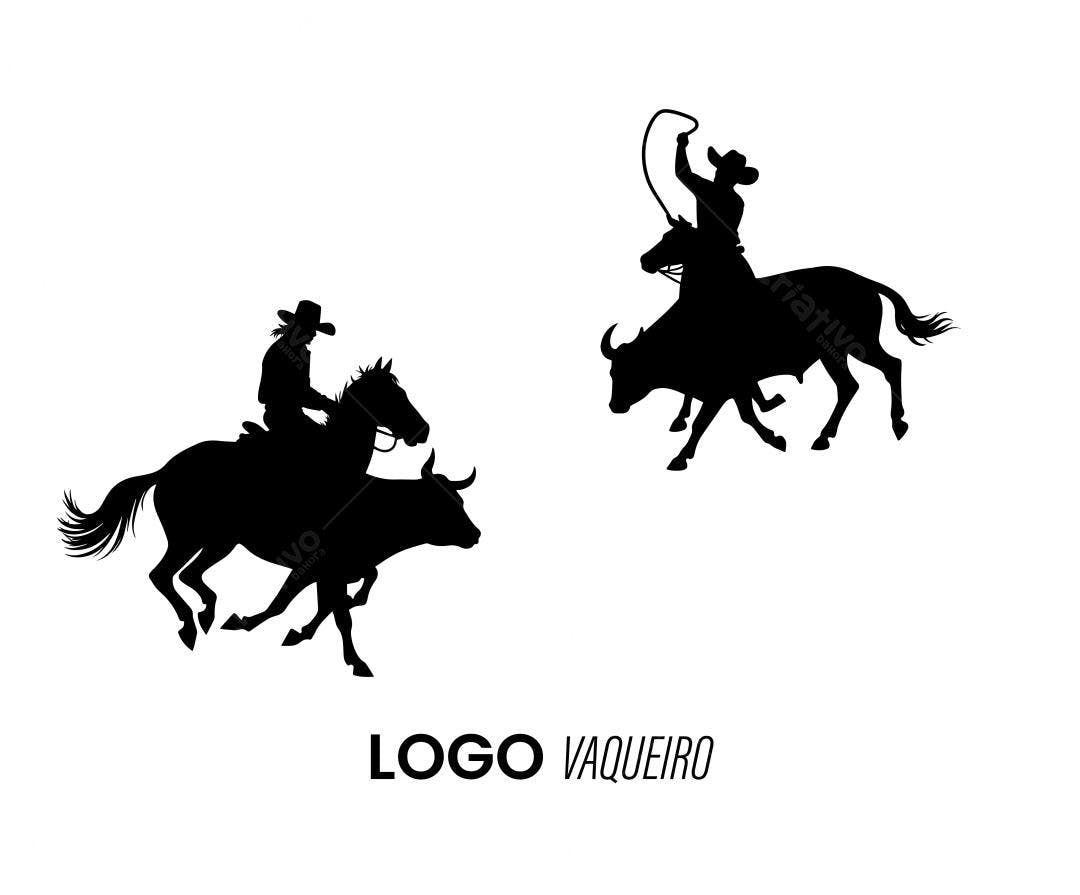 Logotipo Vetorial Vaqueiro Silhueta Preto e Branco