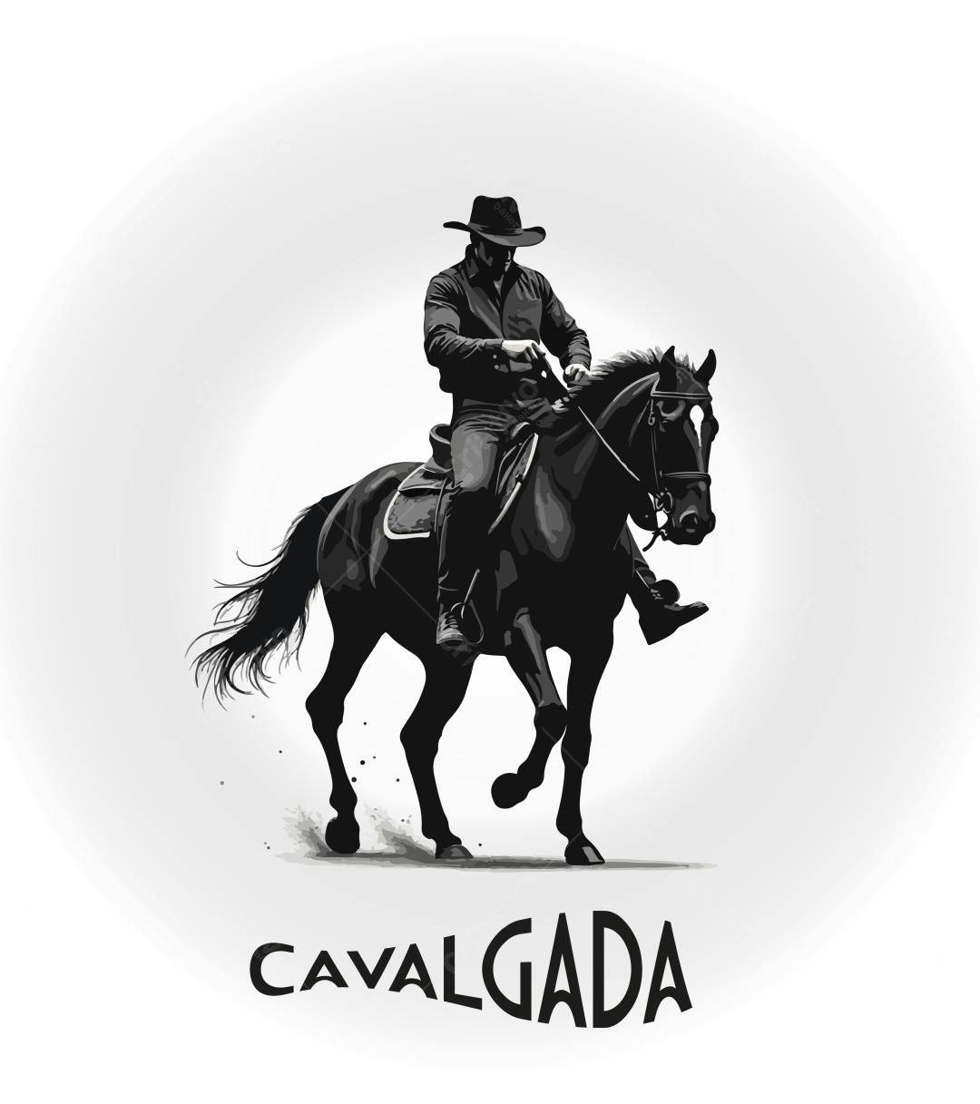 Ilustração vetorial de cavaleiro e cavalo em estilo monocromático