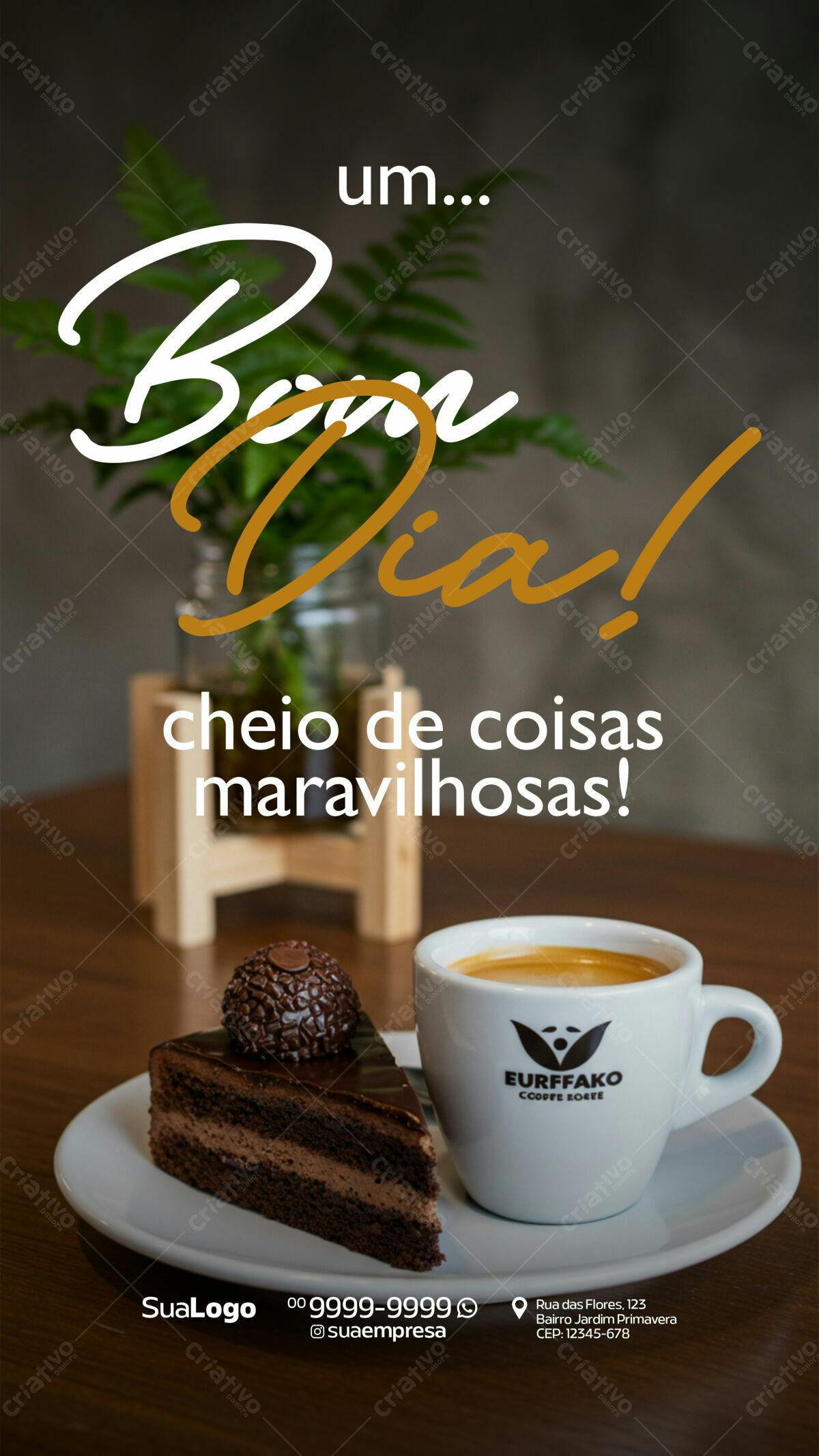 Flyer Bom Dia com Café e Bolo PSD Editável
