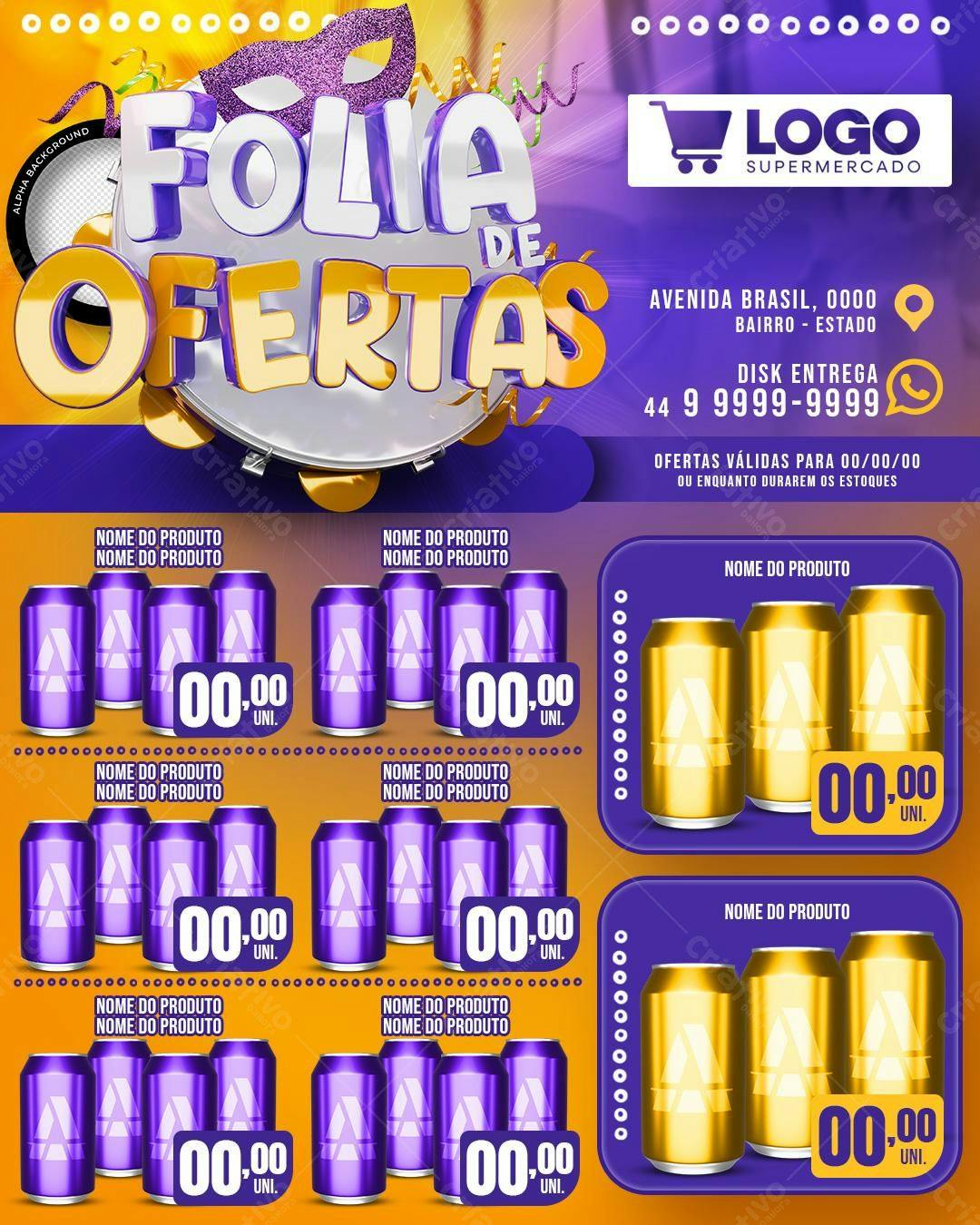 Flyer Folia de Ofertas Supermercado PSD Editável