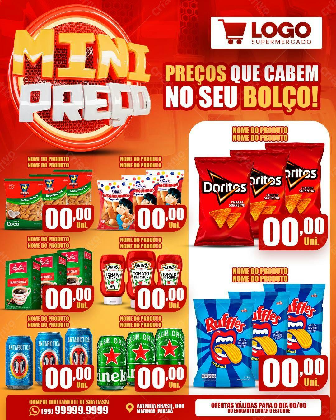 Flyer Mini Preços Supermercado PSD Editável