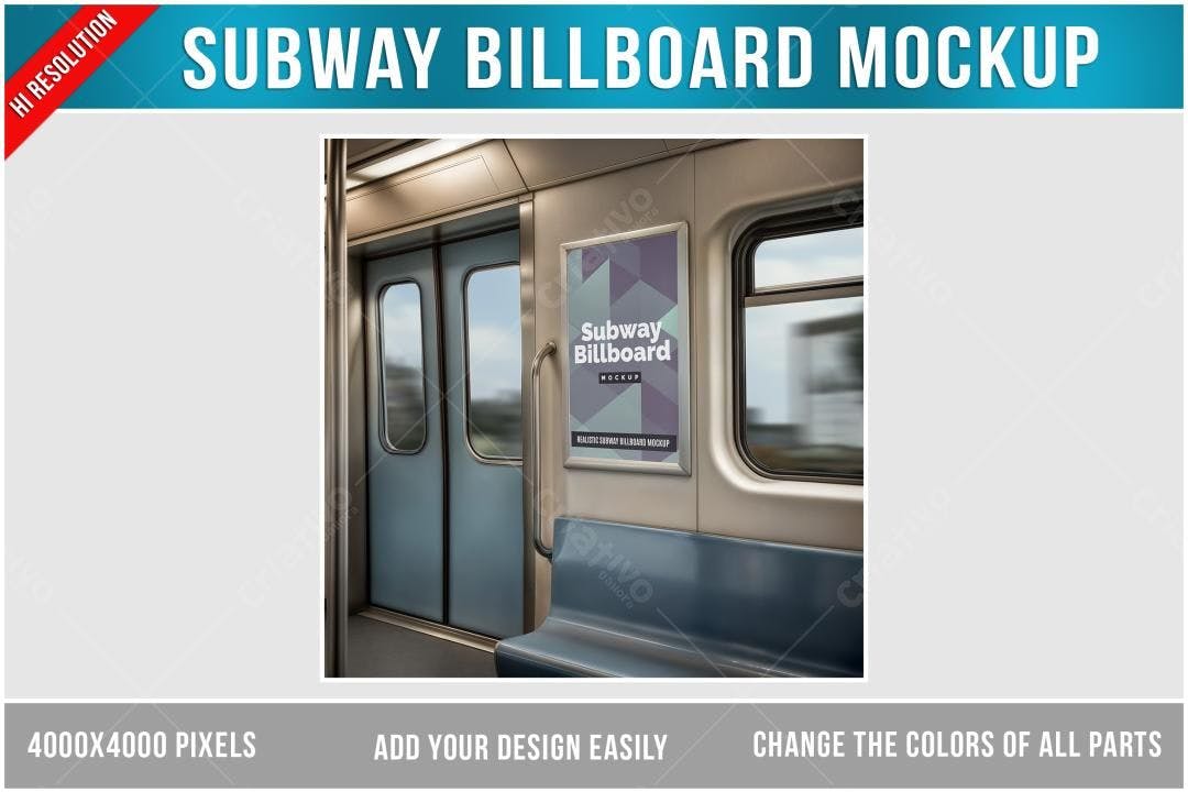 Mockup Realista de Painel Publicitário em Metrô