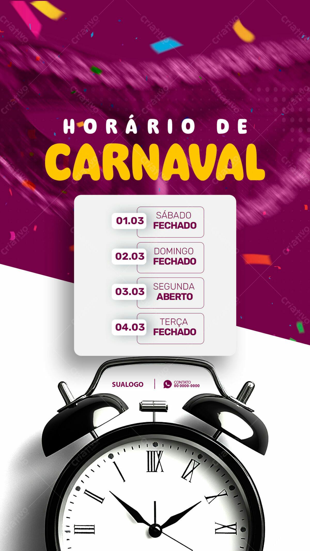 Flyer Horário Carnaval PSD Editável