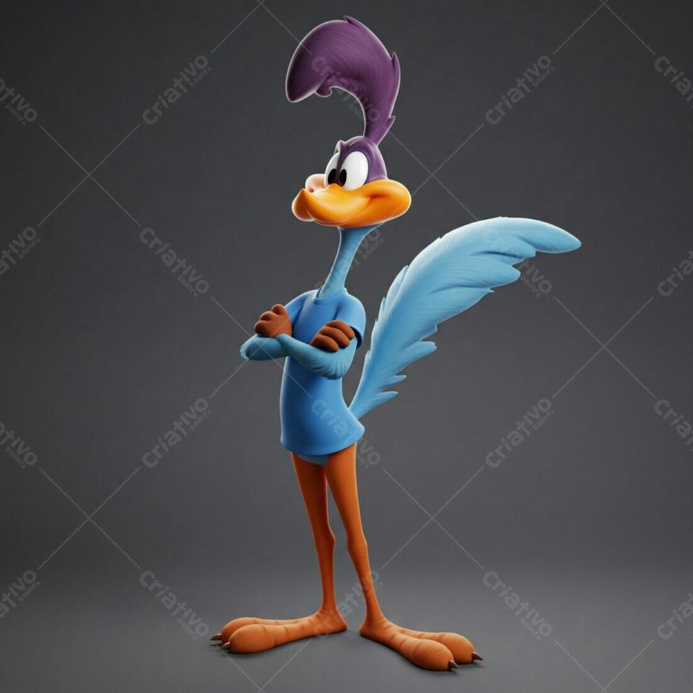 Personagem Road Runner 3D Fundo Cinza