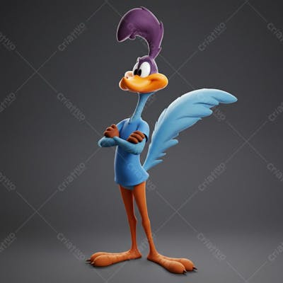 Personagem Road Runner 3D Fundo Cinza