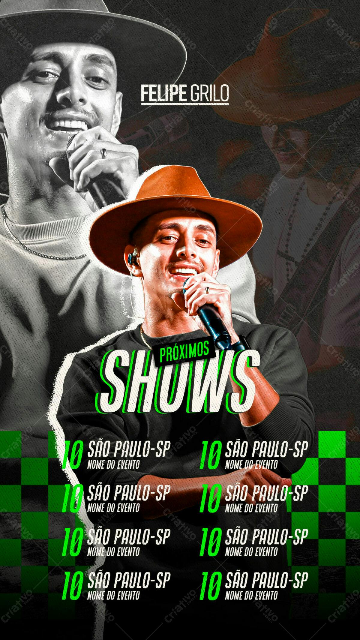 Flyer Shows Felipe Grilo em São Paulo PSD Editável