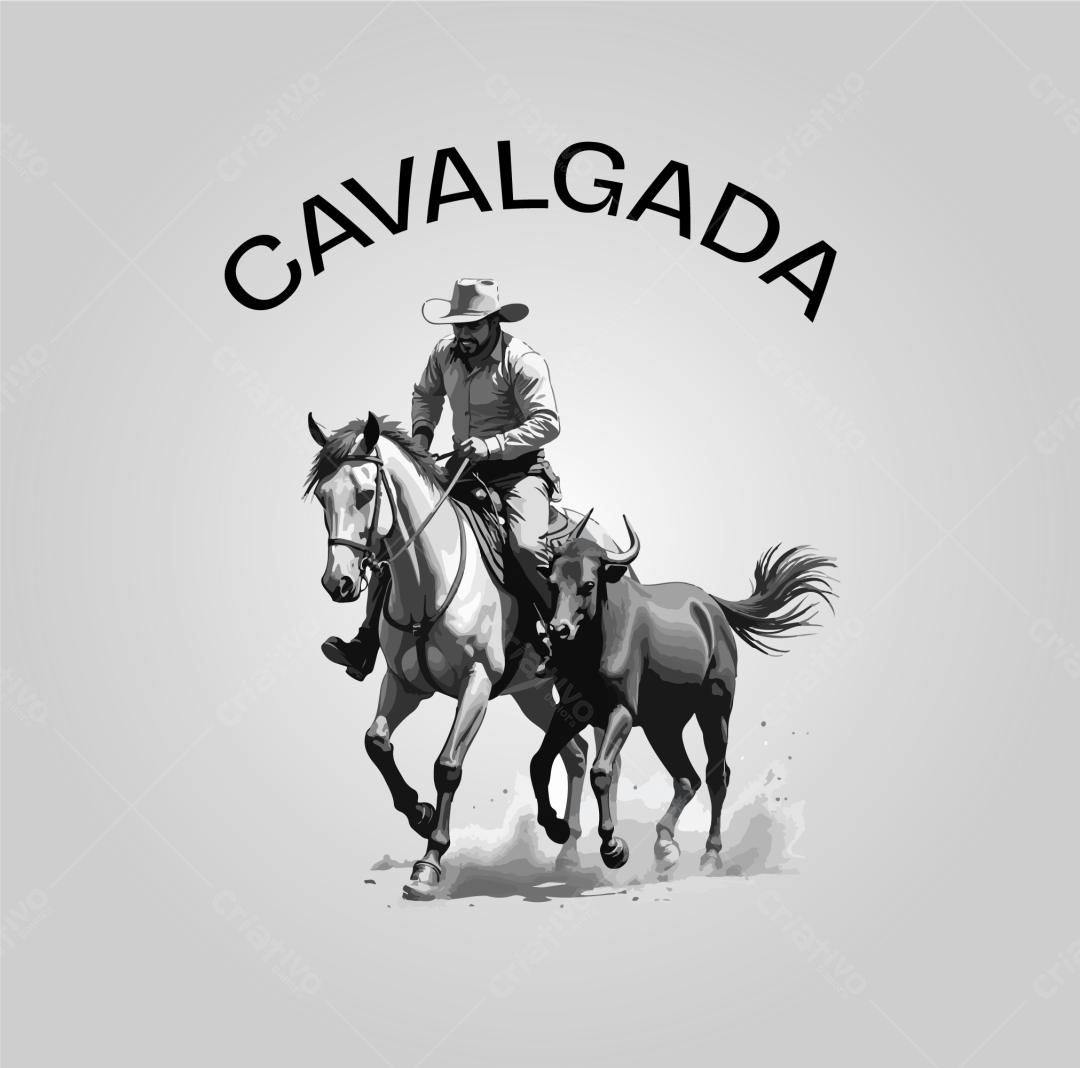 Ilustração vetorial Cavalgada em tons de cinza