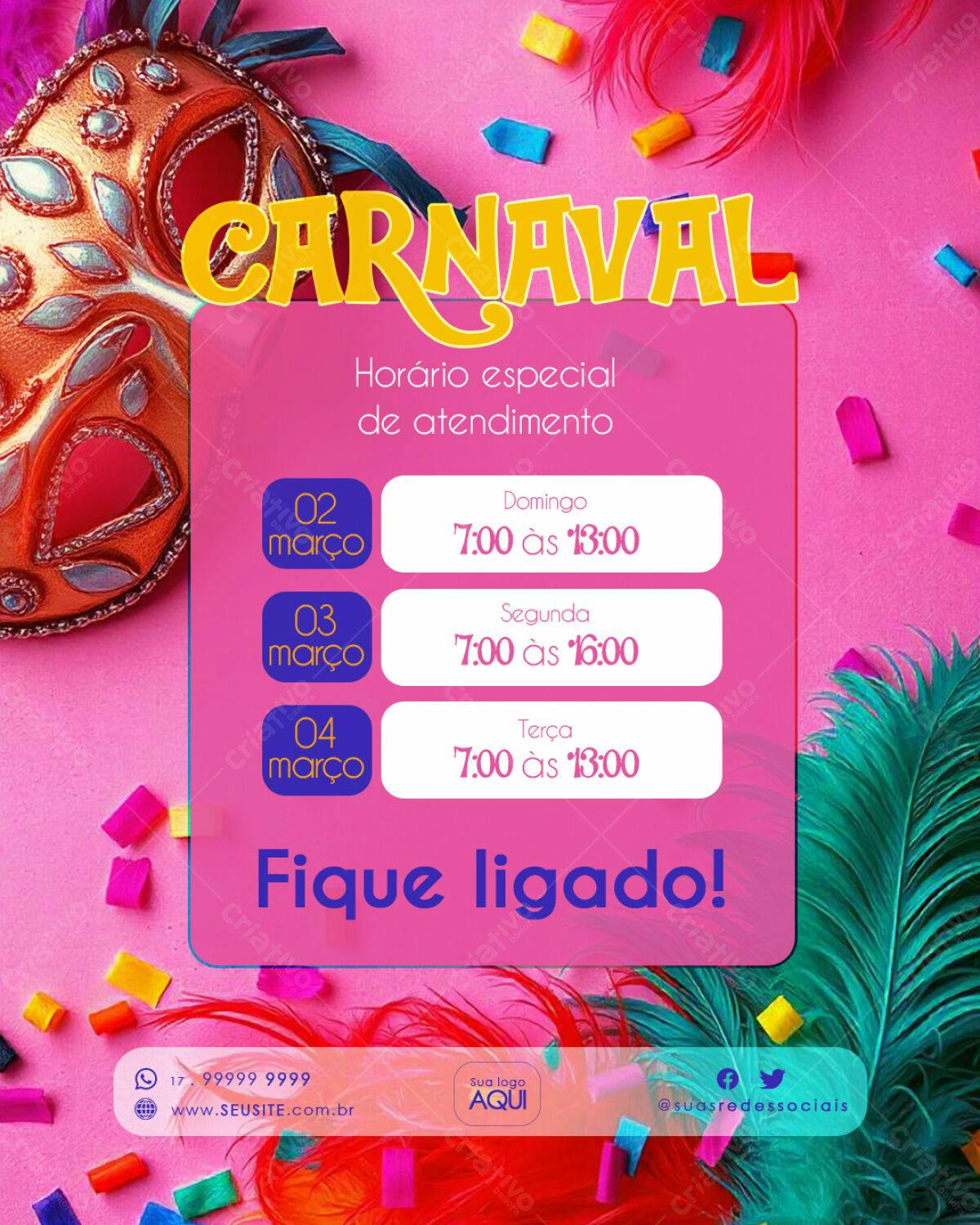 Flyer Carnaval Horário Especial PSD Editável