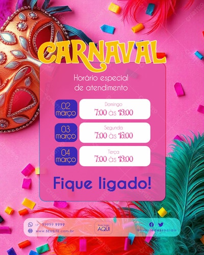 Flyer Carnaval Horário Especial PSD Editável